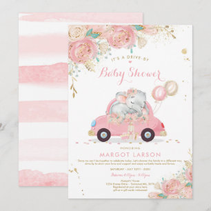 Elephant Drive by Baby Shower Einladung Pink