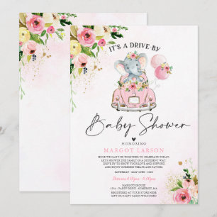 Elephant Drive by Baby Shower Einladung Pink