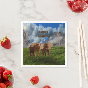 Elephant Duo Ölfarbe, Geburtstagspapier Napkins Serviette