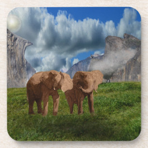 Elephant Duo Ölfarbe, harter Cork Untersetzer Set