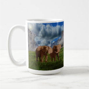 Elephant Duo Ölfarbe, Tasse des Kaffees