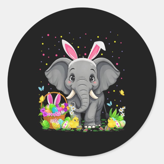 Elephant Easter Egg Hunt Bunny Oar Elephant Happy Runder Aufkleber (Vorderseite)