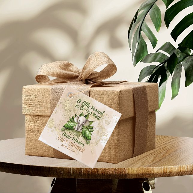 Elephant, eine kleine Erdnuss ist auf dem Weg Baby Geschenkanhänger (Elephant A Little Peanut Is On The Way Baby Shower Favor Boxes)