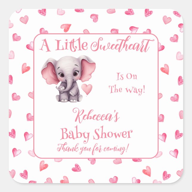 Elephant eine kleine Sweetheart Girl Baby Dusche Quadratischer Aufkleber (Vorderseite)