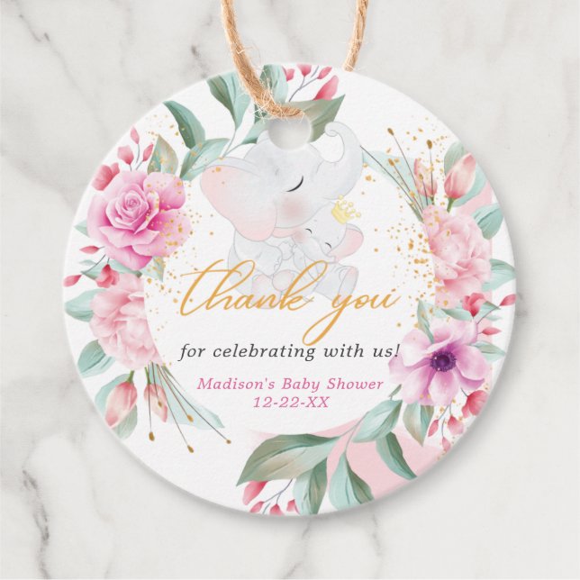 Elephant Elegant Girl Dusche Personalisiert Geschenkanhänger (Vorderseite)