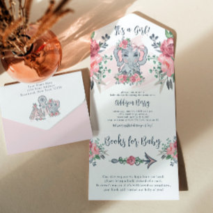 Elephant Es ist eine Girl Pink Babydusche All In One Einladung