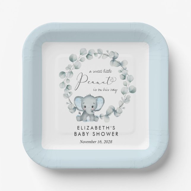 Elephant Eucalyptus Baby Boy Dusche Pappteller (Vorderseite)