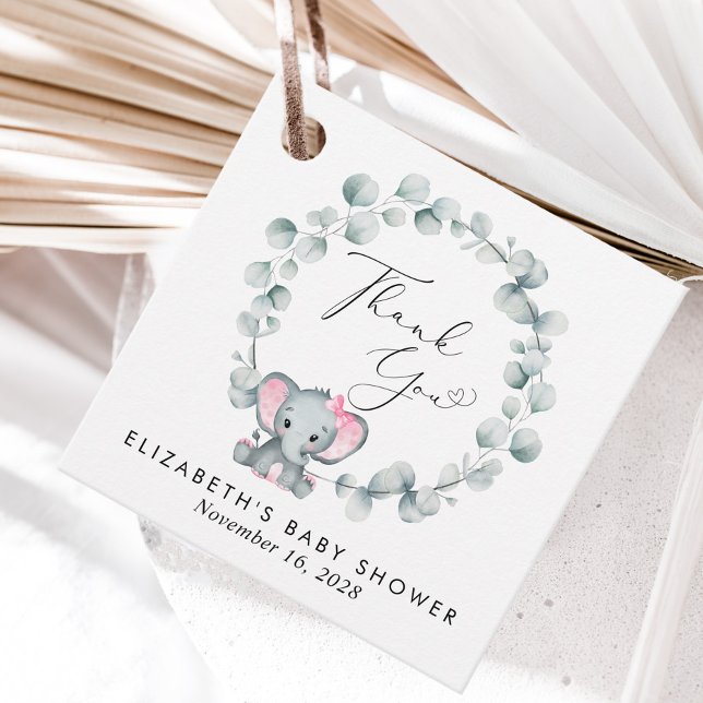 Elephant Eucalyptus Baby Girl Dusche Vielen Dank Geschenkanhänger (Von Creator hochgeladen)