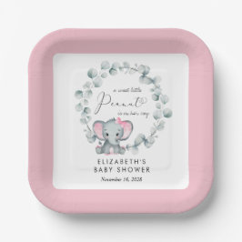 Elephant Eucalyptus Baby Girl Shower Pappteller