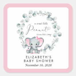 Elephant Eucalyptus Baby Girl Shower Quadratischer Aufkleber