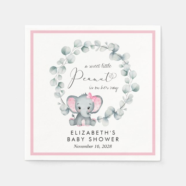 Elephant Eucalyptus Baby Girl Shower Serviette (Vorderseite)