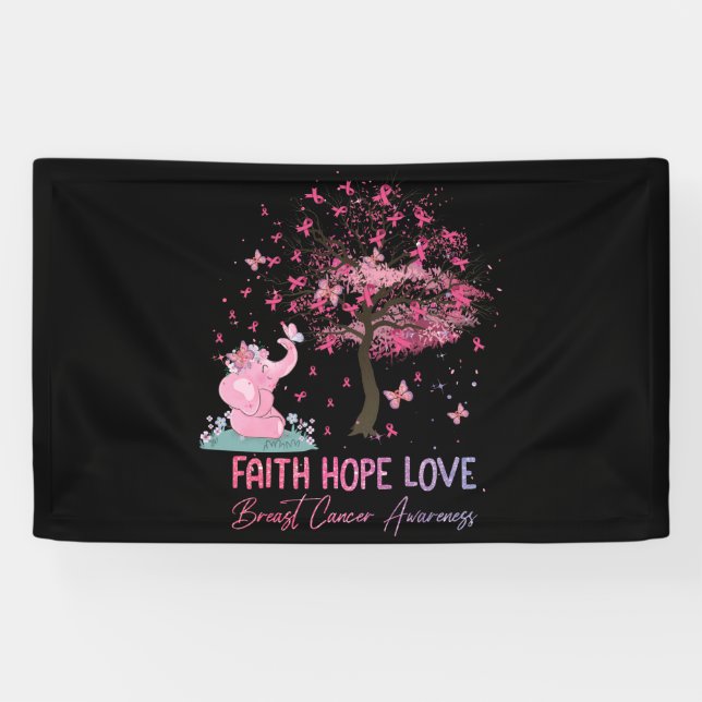 Elephant Faith Hope Liebe Brustkrebs Bewusstsein Banner (Horizontal)