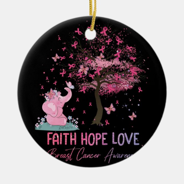 Elephant Faith Hope Liebe Brustkrebs Bewusstsein Keramik Ornament (Vorne)