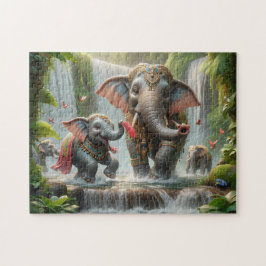 Elephant Family Jungle Waterfall Happy Time Puzzle