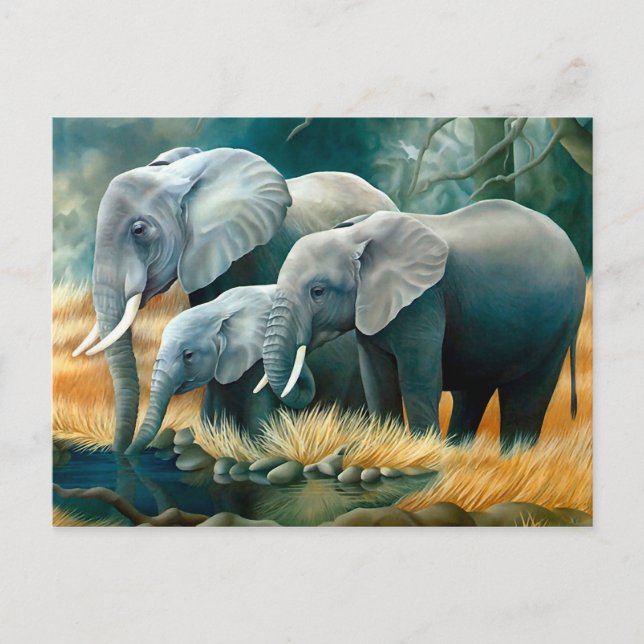 Elephant Family Safari Postcard Postkarte (Vorderseite)