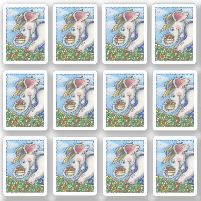 ELEPHANT FARM PICKING STRAWBERRIES IN BIB OVERALLS AUFKLEBER (Vorderseite)