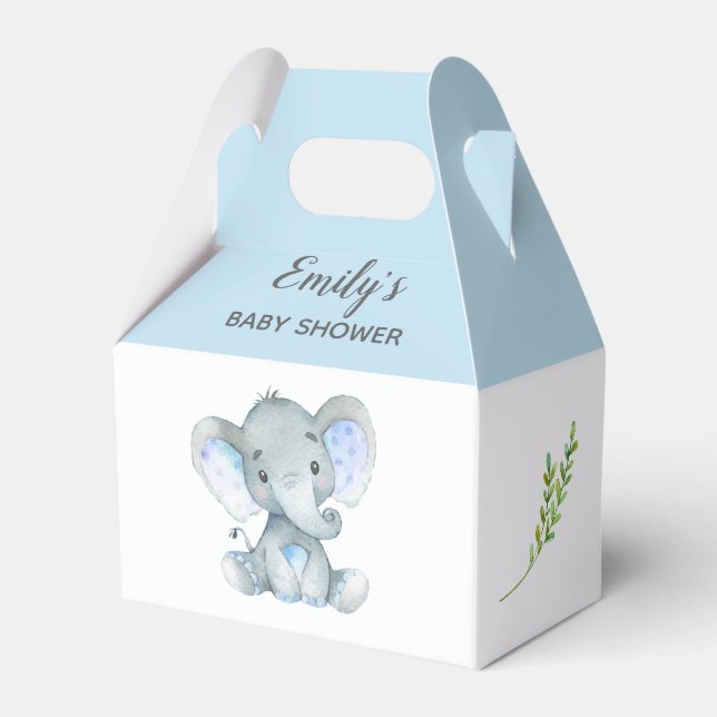 Elephant Favor Box (Boy Baby Shower / Birthday) Geschenkschachtel (Vorderseite)