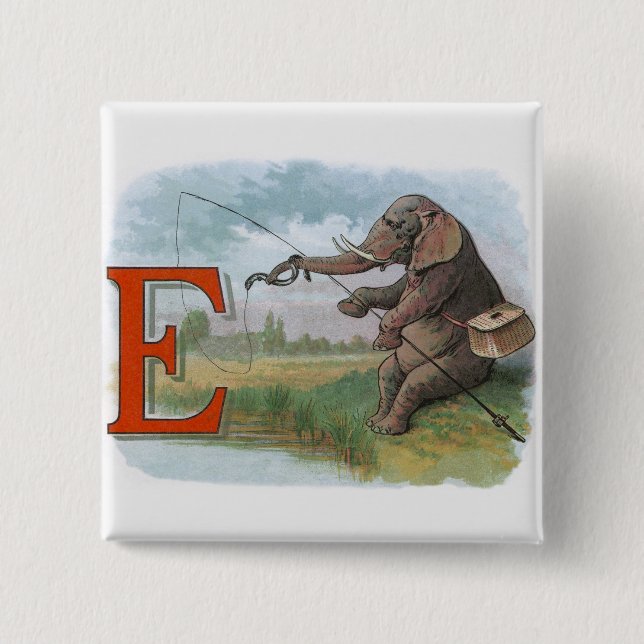 Elephant Fischer Fishing Illustration Button (Vorderseite)
