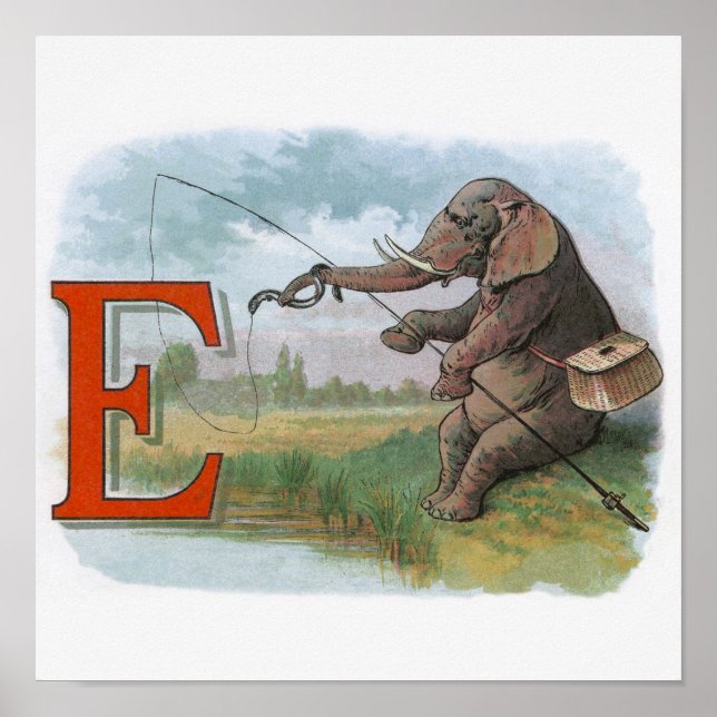 Elephant Fischer Fishing Illustration Poster (Vorne)