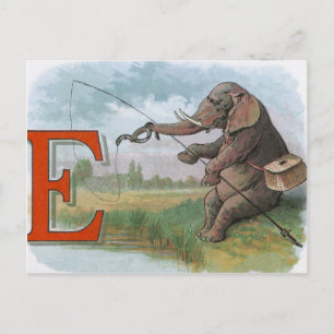Elephant Fischer Fishing Illustration Postkarte