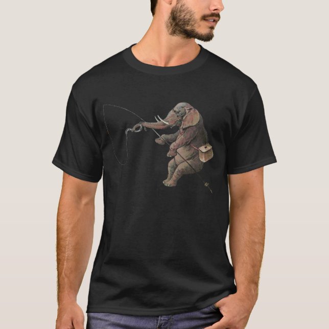 Elephant Fischer Fishing Illustration T-Shirt (Vorderseite)