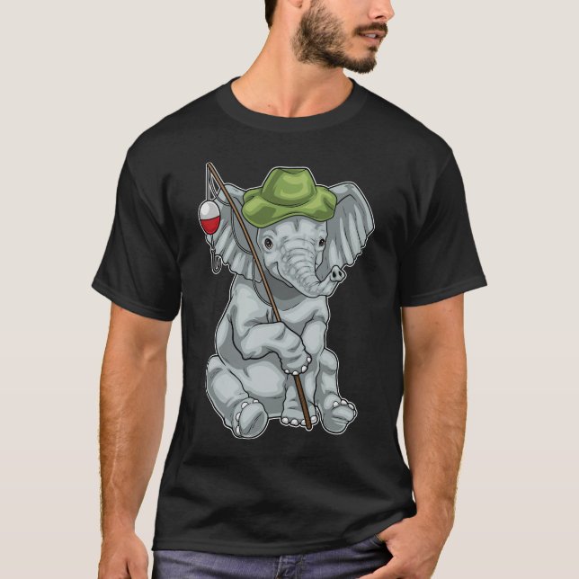Elephant Fisher Angelrute Angeln T-Shirt (Vorderseite)