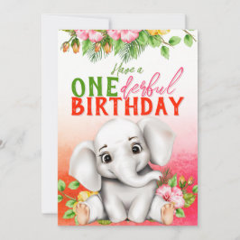 Elephant Floral 1st Birthday Karte