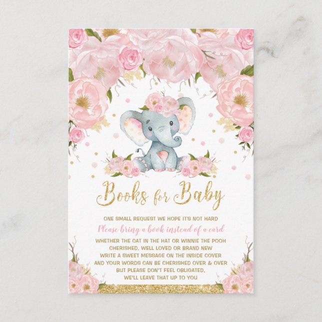 Elephant Floral Baby Dusche bringen ein Buch Begleitkarte (Vorderseite)