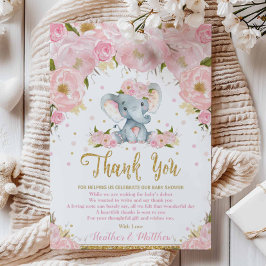 Elephant Floral Baby Dusche Danke Card Girl Einladung