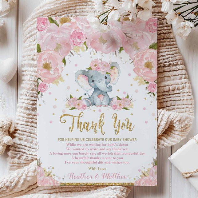 Elephant Floral Baby Dusche Danke Card Girl Einladung (Von Creator hochgeladen)