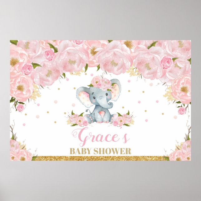 Elephant Floral Baby Shooting Backbanner Poster (Vorne)