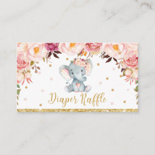 Elephant Floral Baby Showdiaper Raffle Ticket Begleitkarte
