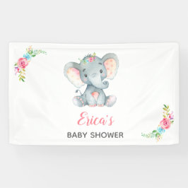 Elephant Floral Baby Shower Backdrop Banner (Girl)