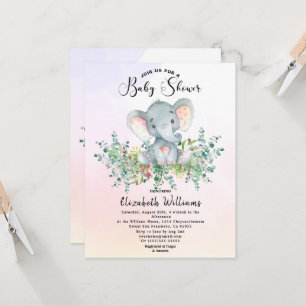 Elephant Floral Eucalyptus Baby Dusche Einladung