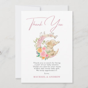 Elephant Floral Moon Babydusche Danke Karte