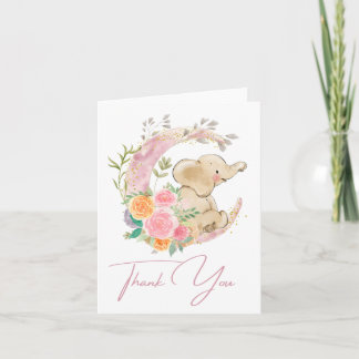 Elephant Floral Moon Babydusche Danke Karte