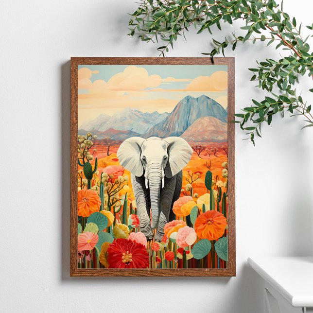 Elephant Floral Wüste Berg farbenfroh Poster (Von Creator hochgeladen)