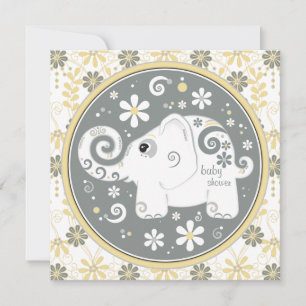Elephant Floral Yellow Gray Baby Dusche Einladung