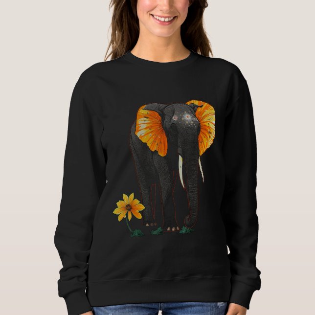 Elephant Flowers Artwork - African Art Elephant Sweatshirt (Vorderseite)