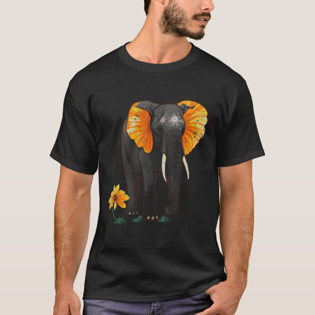 Elephant Flowers Artwork - African Art Elephant T-Shirt (Vorderseite)