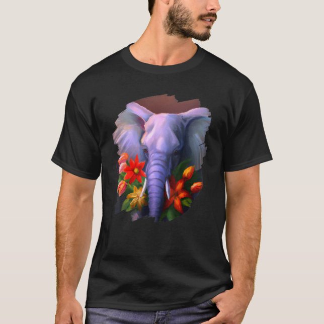 Elephant Flowers Cute Painting Flower Elephant 3 T-Shirt (Vorderseite)