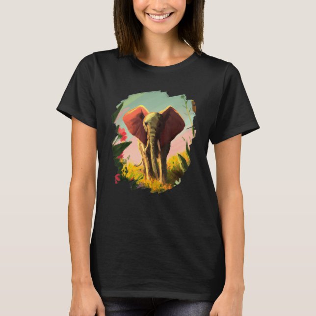 Elephant Flowers Cute Painting Flower Elephant 4 T-Shirt (Vorderseite)