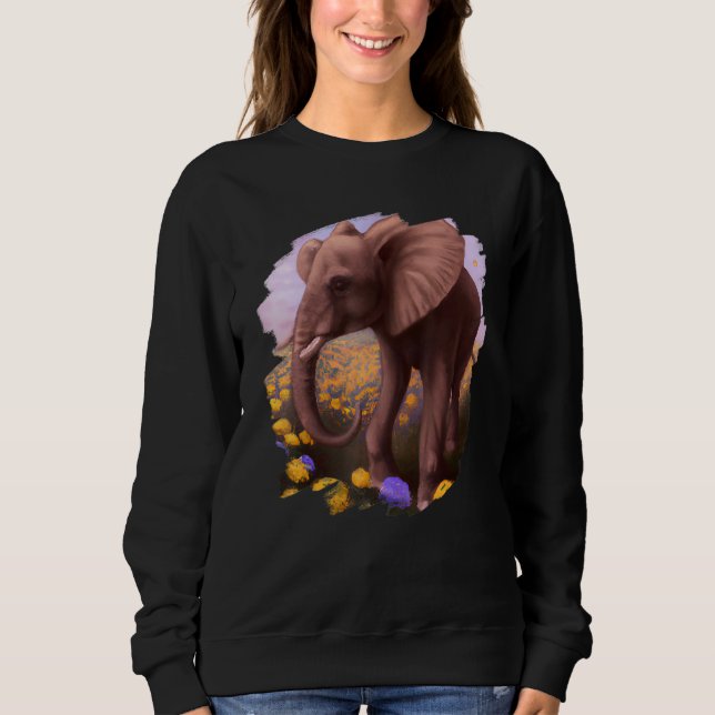 Elephant Flowers Cute Painting Flower Elephant 5 Sweatshirt (Vorderseite)