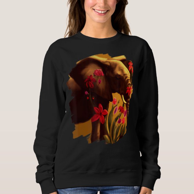 Elephant Flowers Cute Painting Flower Elephant 6 Sweatshirt (Vorderseite)