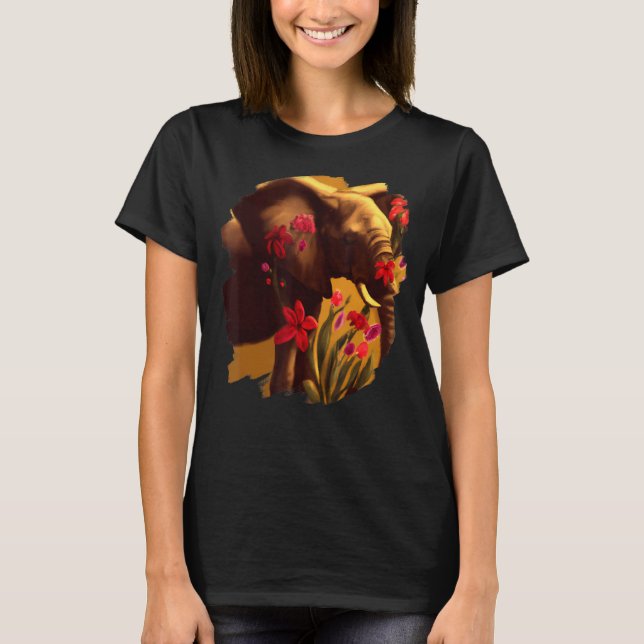 Elephant Flowers Cute Painting Flower Elephant 6 T-Shirt (Vorderseite)
