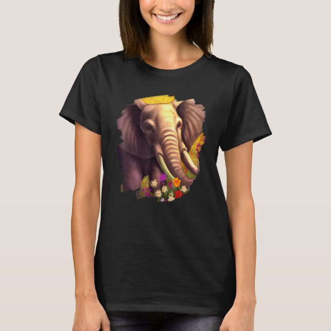 Elephant Flowers Cute Painting Flower Elephant T-Shirt (Vorderseite)