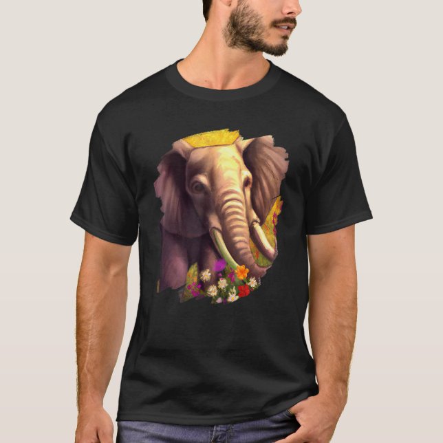 Elephant Flowers Cute Painting Flower Elephant T-Shirt (Vorderseite)