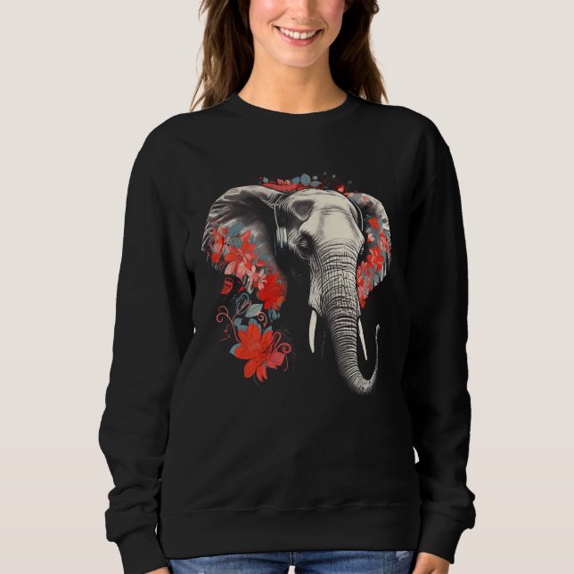 Elephant Flowers Music Animal Elephant Sweatshirt (Vorderseite)