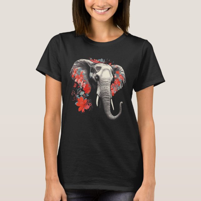 Elephant Flowers Music Animal Elephant T-Shirt (Vorderseite)