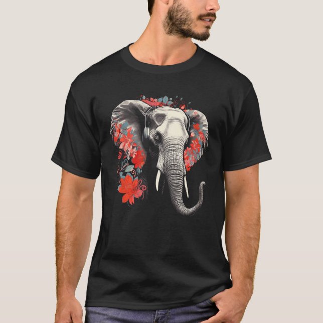 Elephant Flowers Music Animal Elephant T-Shirt (Vorderseite)